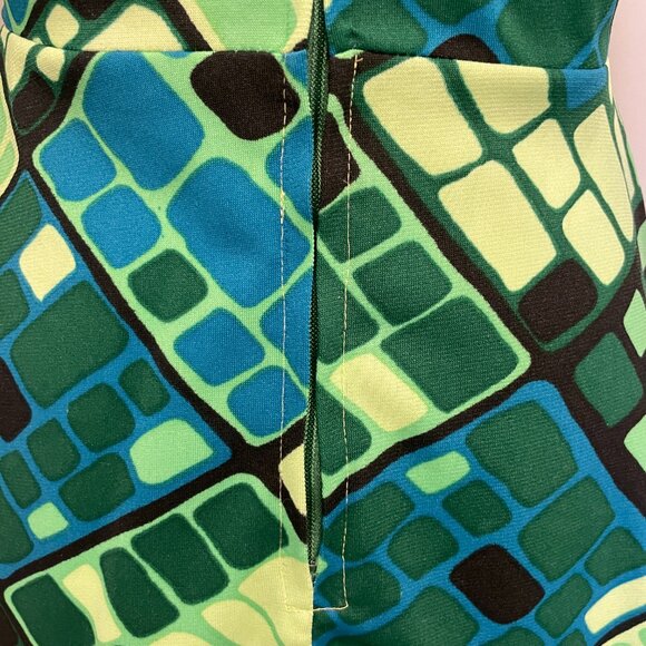 Vintage 60s 70s Fit Flare Mod Dagger Collar Psychedelic Mod Gogo Mini Dress - Picture 5 of 15